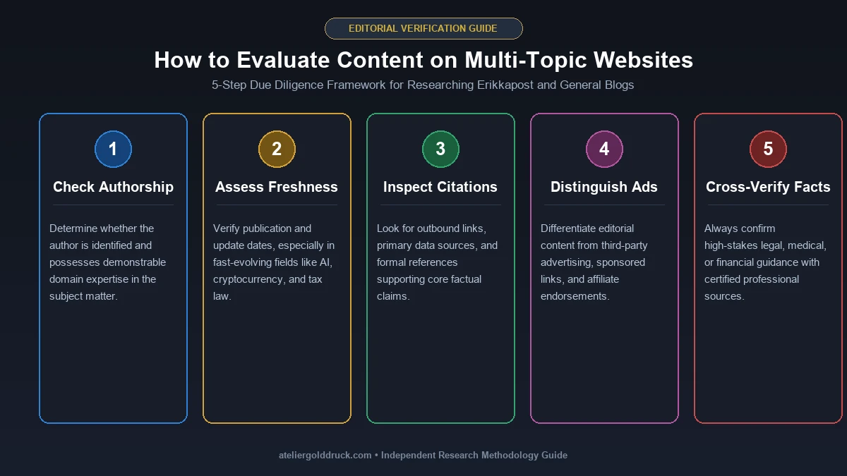 How to Evaluate Content on Multi-Topic Websites 5-Step Verification Framework Infographic