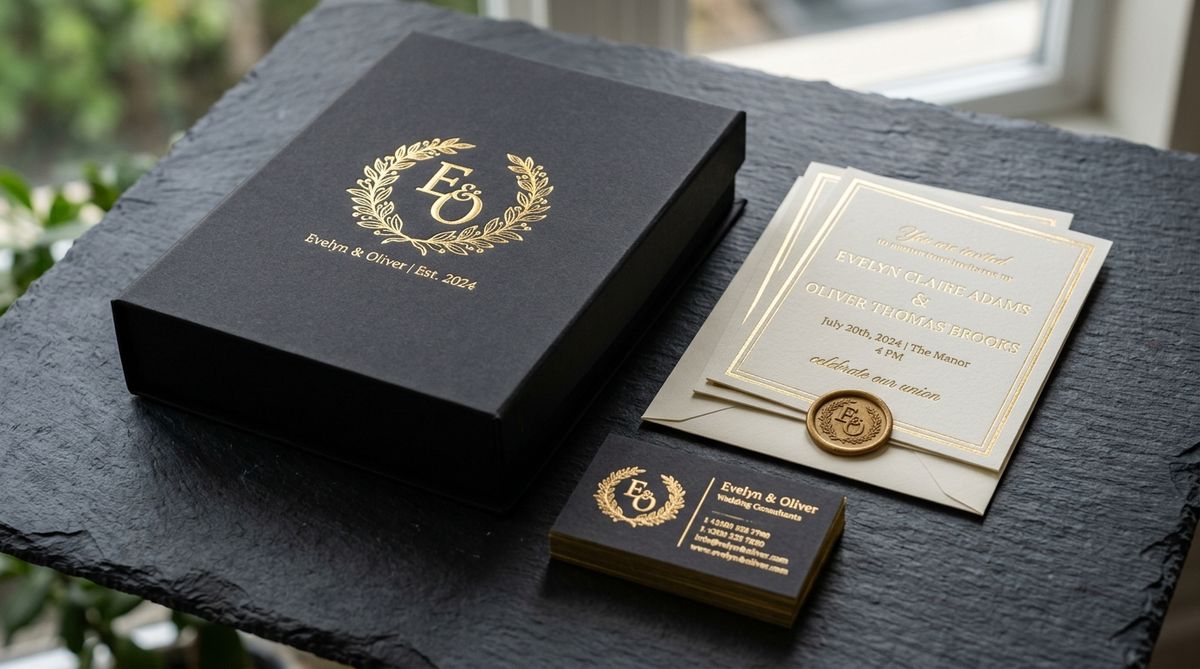 Luxury gold foil business cards and presentation boxes