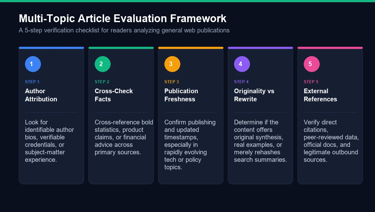 Multi-topic article evaluation framework 5-step verification checklist