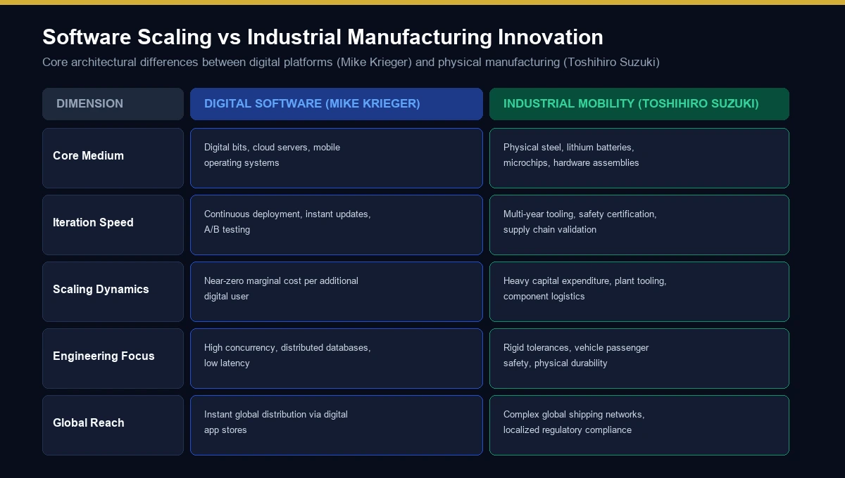 Comparison matrix between digital software innovation and industrial automotive manufacturing