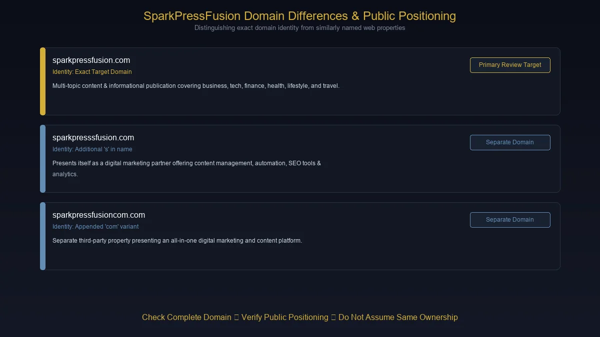 SparkPressFusion.com domain comparison infographic showing different variations