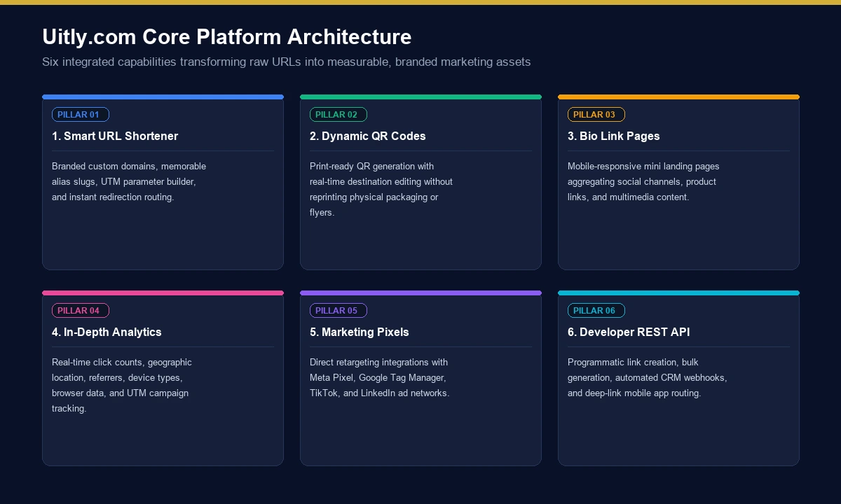 Uitly.com core platform architecture and link management ecosystem diagram